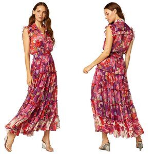 MISA Los Angeles Trina Floral Ruffle Maxi Dress in Lilac Coming Up Roses Size S